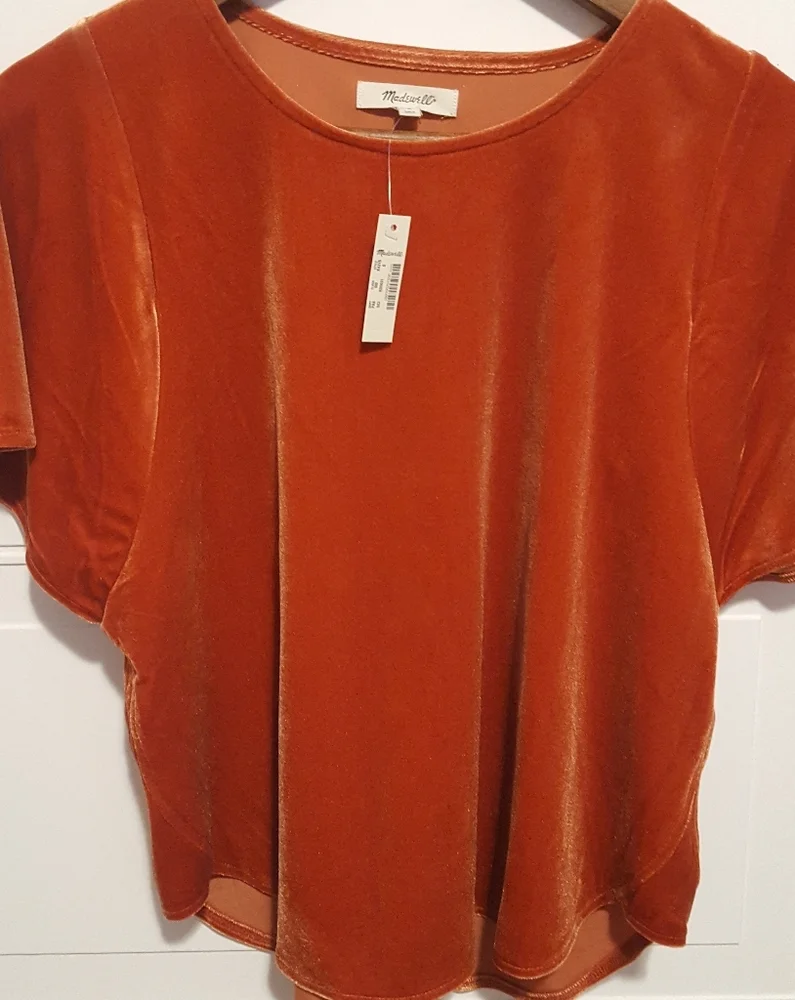 NWT MADEWELL BURNT ORANGE VELVET BUTTERFLY SLEEVE TOP M - Picture 3 of 7